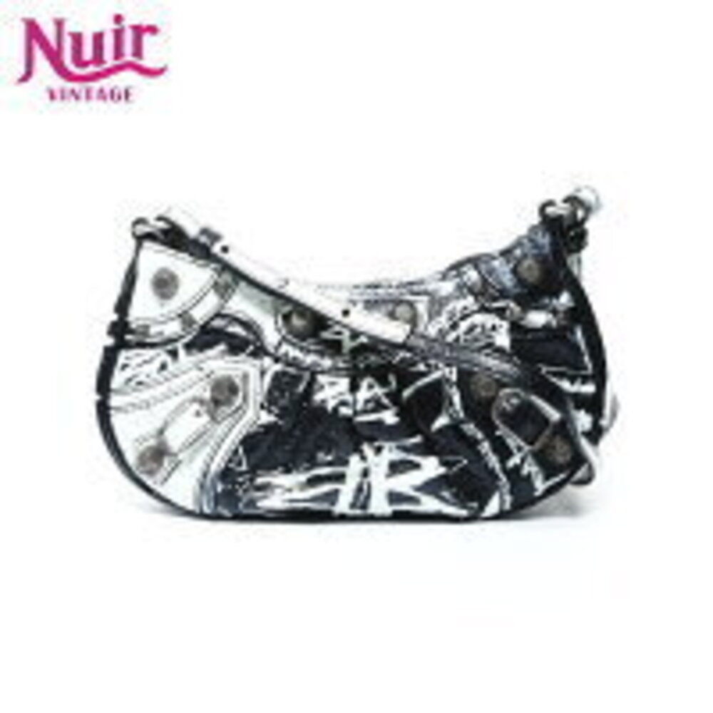 Balenciaga Lucagol Graffiti Shoulder Bag Black